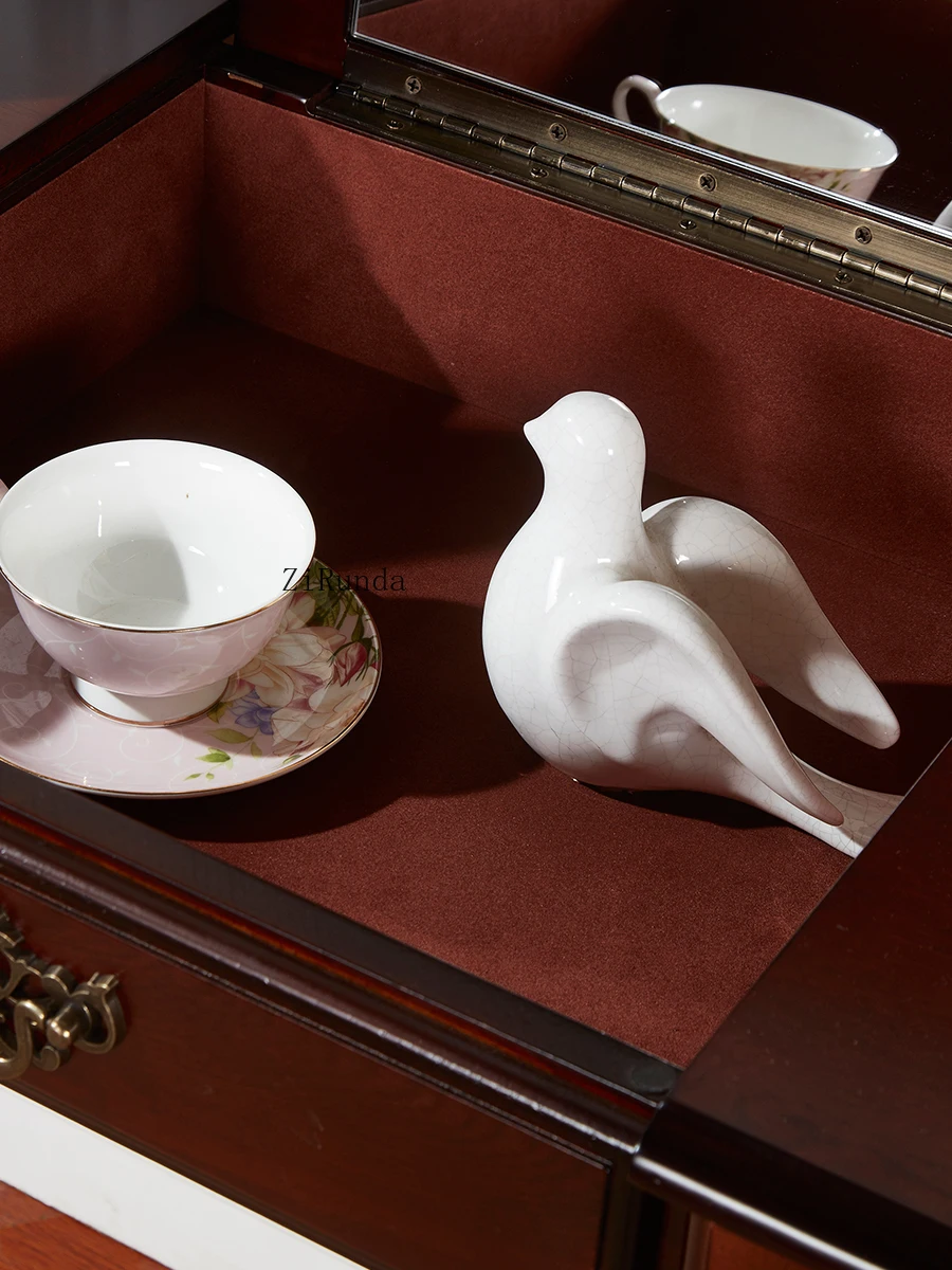 ~American solid wood dressing table clamshell with mirror dressing table computer integrated table multi-function light luxury