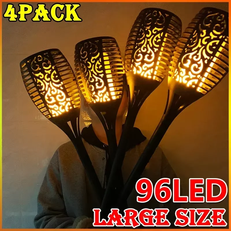 

1/2/4 упаковки, 96 светодиодов, солнечные фонари, мерцающий пламя, уличный водонепроницаемый садовый декор, газон, дорожка, двор, патио, напольный ночник