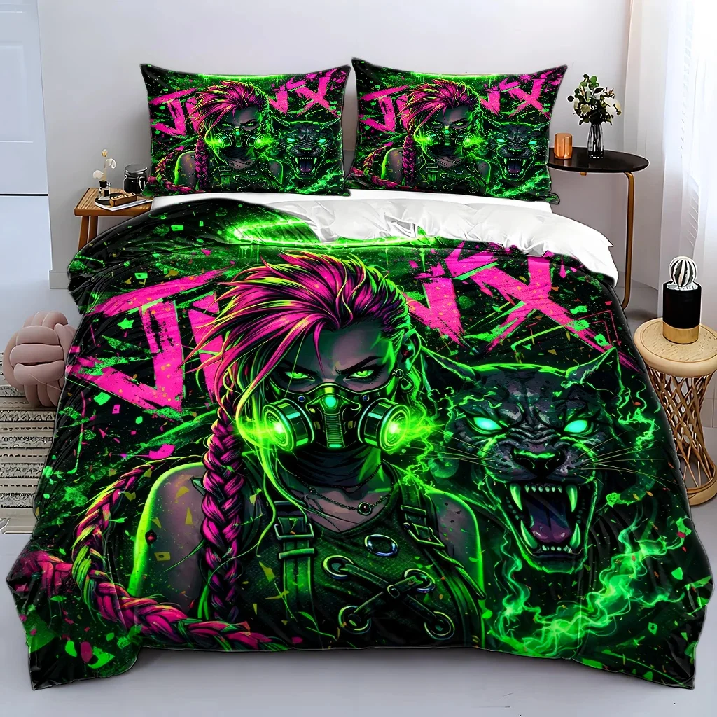 3Pc Cyberpunk Style Anime Boy Print Duvet Cover Set, Two-Dimensional Tech-Style Bedding Three-Piece Set, 1 Duvet Cover Plus 2 Pillowcases, Tech-Inspired Neon City Character Pattern Bedding Set, Four-Season Universal Machine-Washable Skin-Friendly Fabric Bedding Set, Large Duvet Cover Set with Invisible Zipper, Double Bed Cover Set, Universal Duvet Cover and Pillowcase Set for Home, Dormitory, Master Bedroom, Guest Room, Personalized Trendy Mecha-Style Youth Bedding