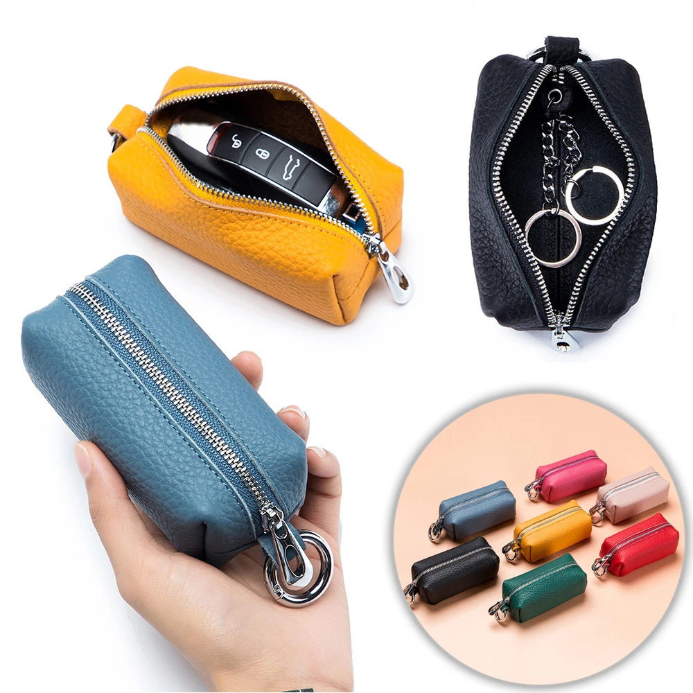 

Leather Key Bag Multi-Function Litchi Pattern Large-Capacity Cowhide Coin Purse Portable Key Bag Cute Keychain Pouch