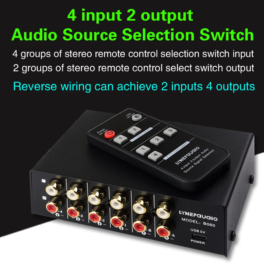 2024 new 4-in 2 or 2-in 4-out audio signal selection switcher\\with remote control switching function lossless RCA interface