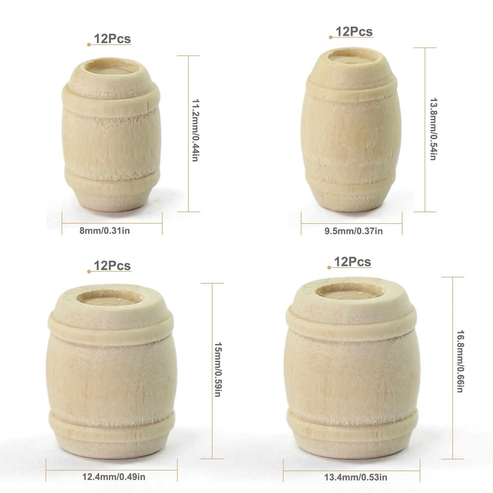 Evemodel 50pcs Model Trains HO OO Scale 1:87 Wooden Wine Barrels Cask Bucket MT001