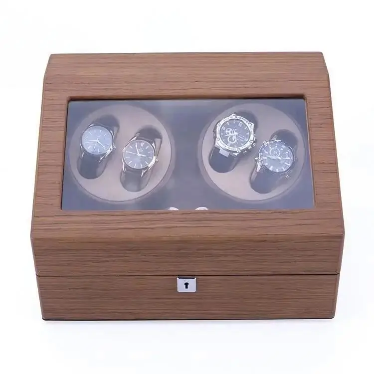 MC Brown Luxury Protective Multifunction Watch Box Wood/MDF/PU/Flannel Suede Faux Leather Lining Integrated Display Glossy