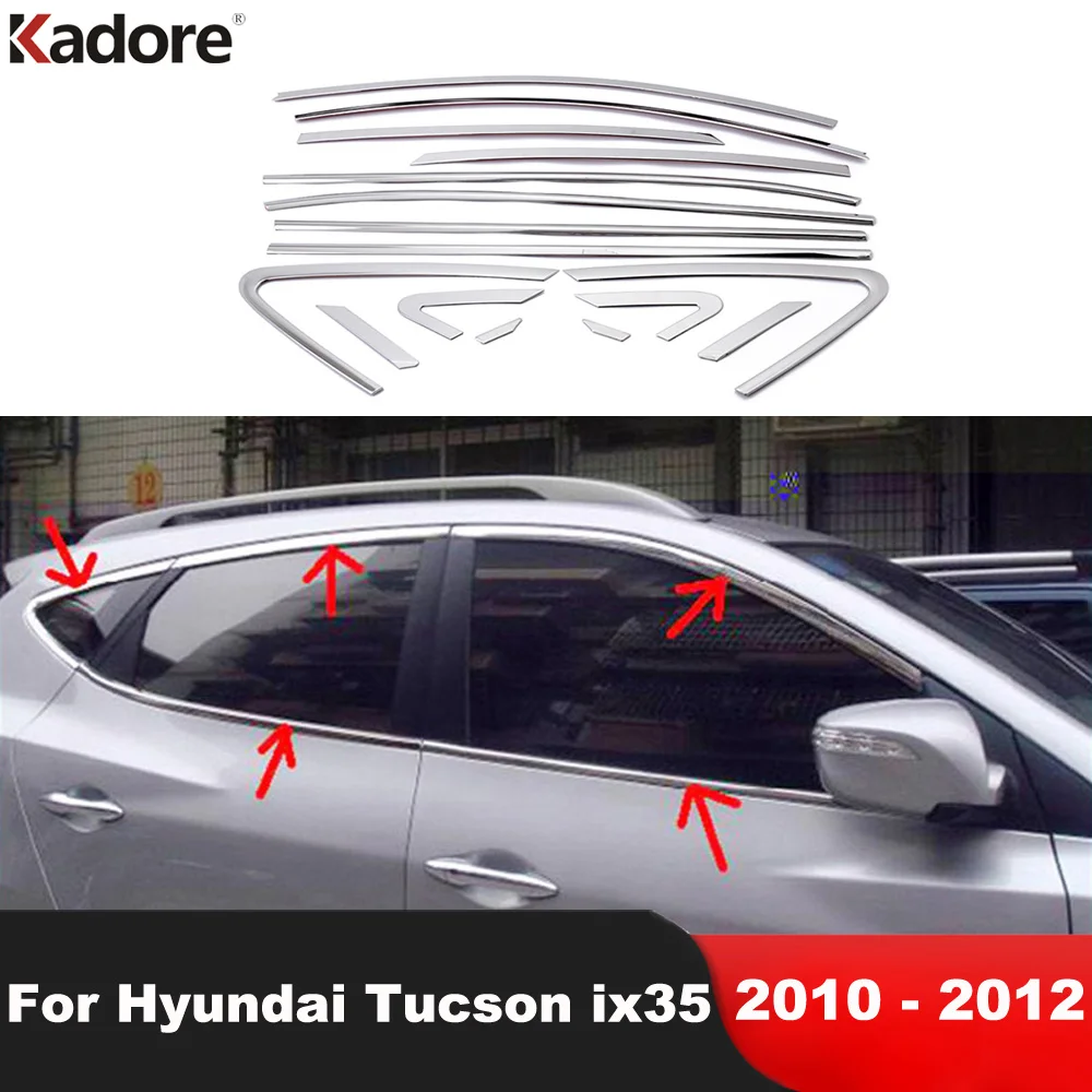 

Накладки на подоконники для Hyundai Tucson ix35 2010 2011 2012, декоративные молдинги из нержавеющей стали для оконных рам, автомобильные аксессуары