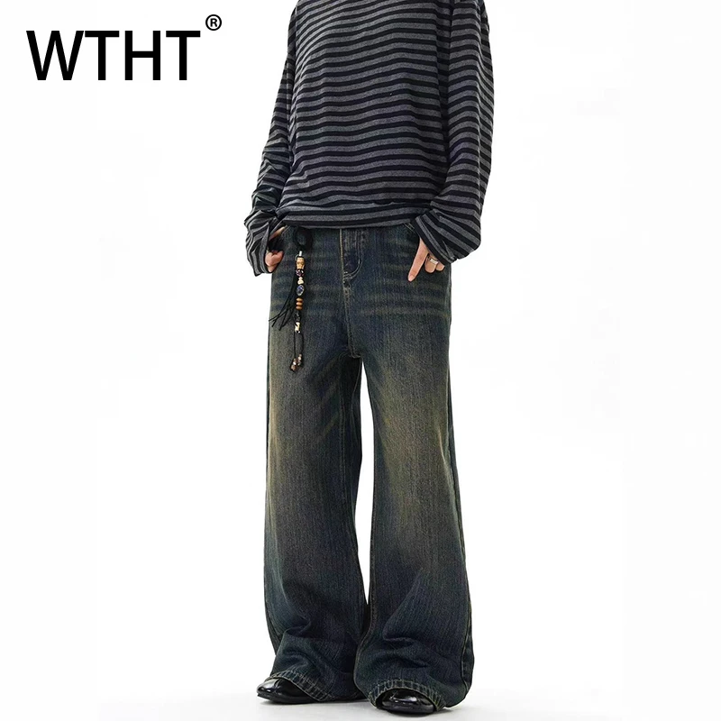 

WTHT Fashion New Men's Gradient Straight High Street Design Denim Pants Vintage 2026 Summer Wide Leg Jeans Male 2A2995