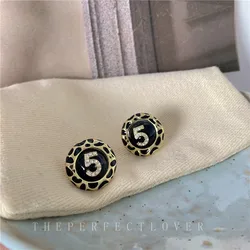Number 5 Stud Earrings Black Earrings for Women Luxury Black Digital Earrings Accessories for Women
