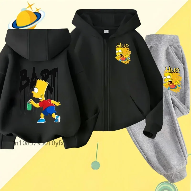 Simpson Barter children zipper hoodie set cartoon print autumn winter long sleeve sweatshirt boys girls trend handsome wind top