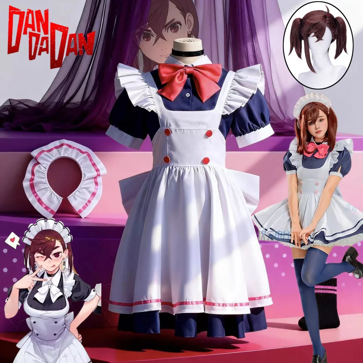 

Ayase Momo Косплей Костюм Аниме DAN DA DAN Платье Горничной Парик Костюм для Женщин Девочек Горничная Фэнтезийные Наряды Хэллоуин Карнавальный Костюм