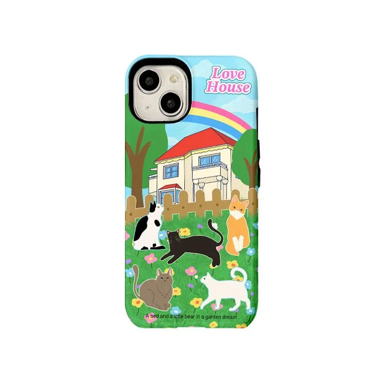 INS House Countryside Cat Blue BackgroundCase for IPhone 16 15 14 13 Pro MaxBack Phone Cover for 12 11 Plus XS XR XS MAX Cover