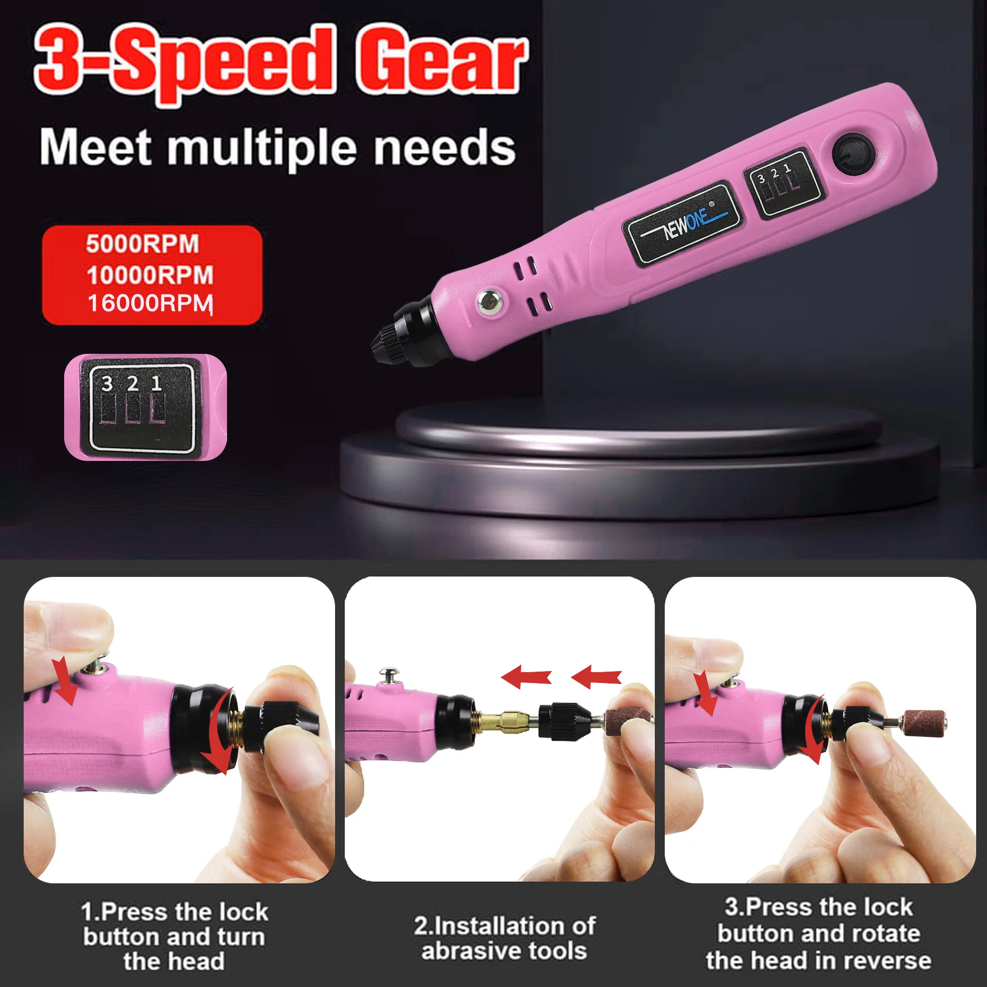 3.6V Pink Electric Mini Drill Engraving Machine Bit Grinder with Rotary Tool Accessories Grinder