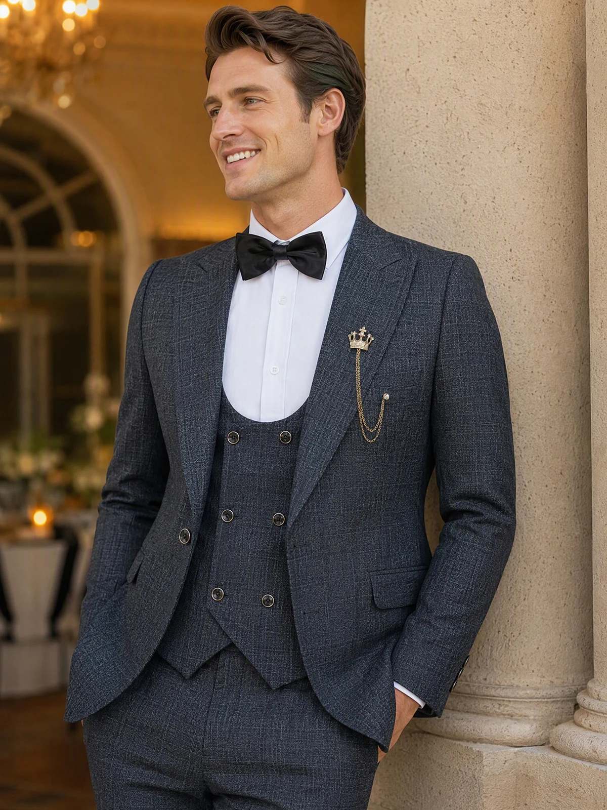 Immagine 6: Completo da Uomo ST Cassy in 3 Pezzi, Blu, Vestibilità Slim, per Sposo, Matrimonio, Feste, Abiti Eleganti, Ufficio