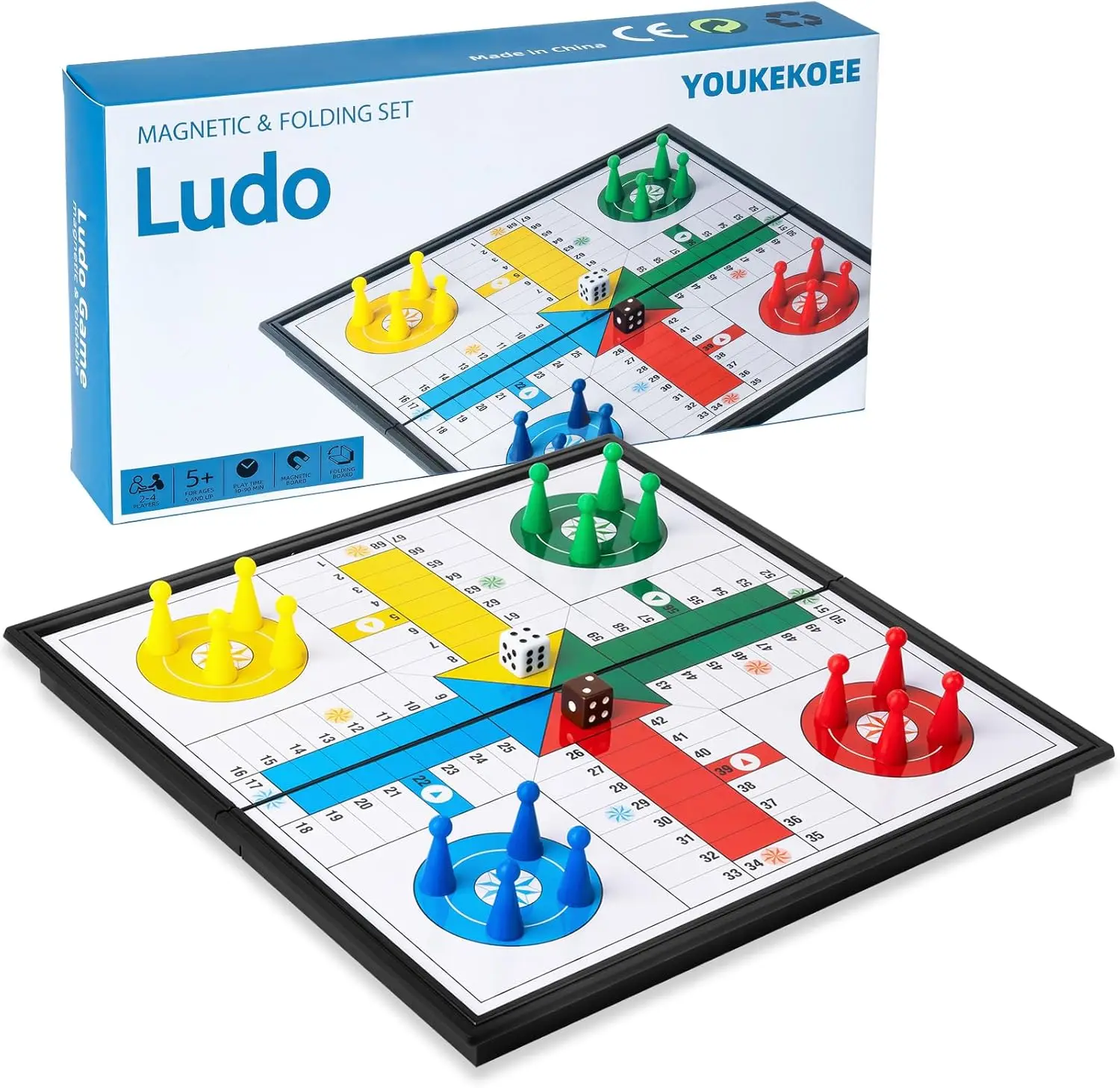 

Magnetic Ludo Board Game - Foldable Travel Set for Kids & Adults, 9.78 inch