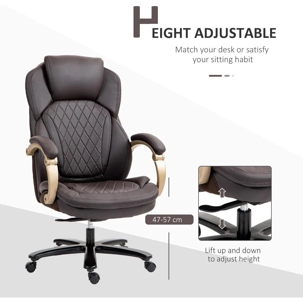 كرسي مكتب تنفيذي كبير وطويل من Vinsetto مع مقعد عريض، كرسي مكتب كمبيوتر مع خياطة ماسية عالية الظهر، قابل للتعديل