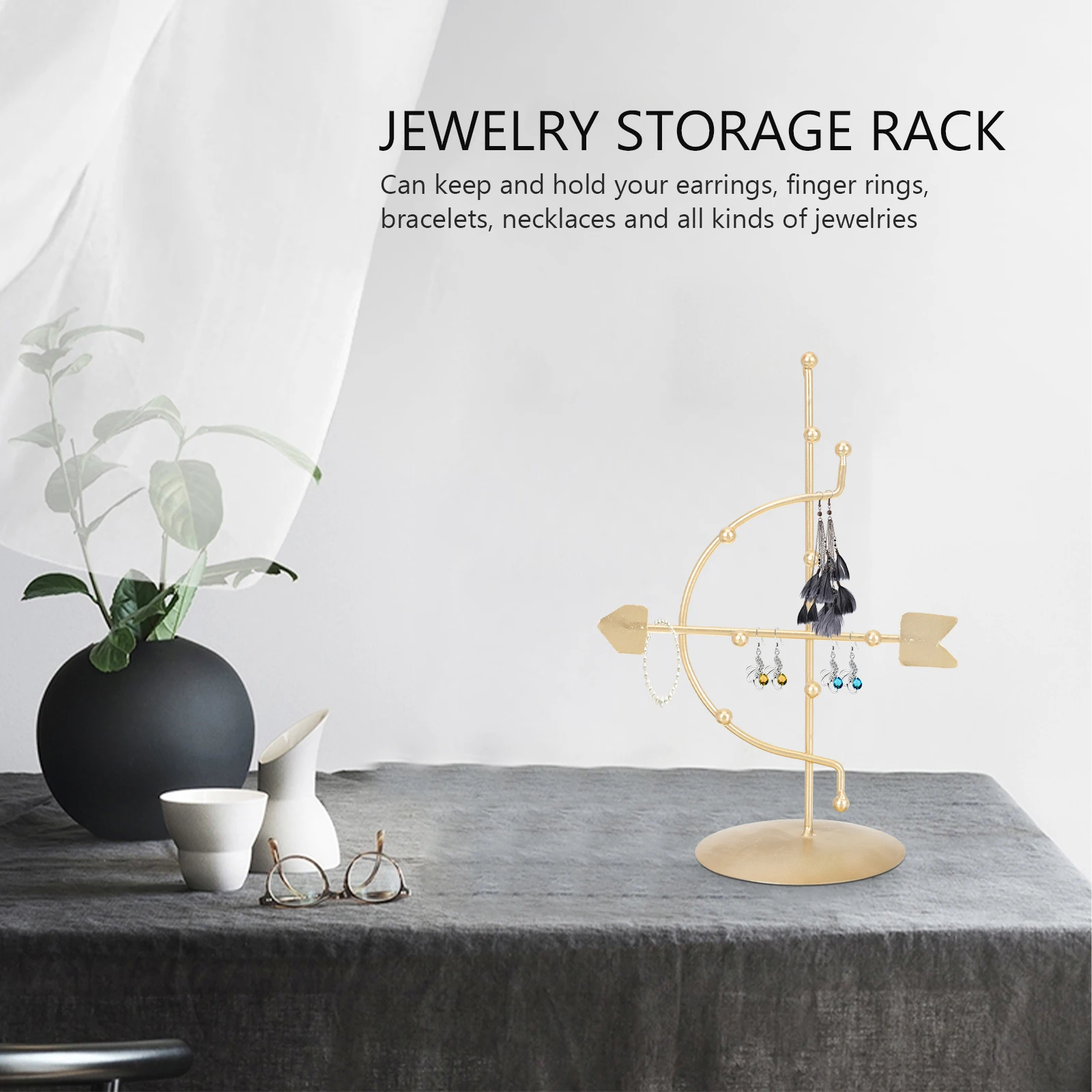 

Bow Arrow Shape Jewelry Stand Earring Necklace Display Rack Organizer Holder Iron Material Nordic Style Decorative Wedding