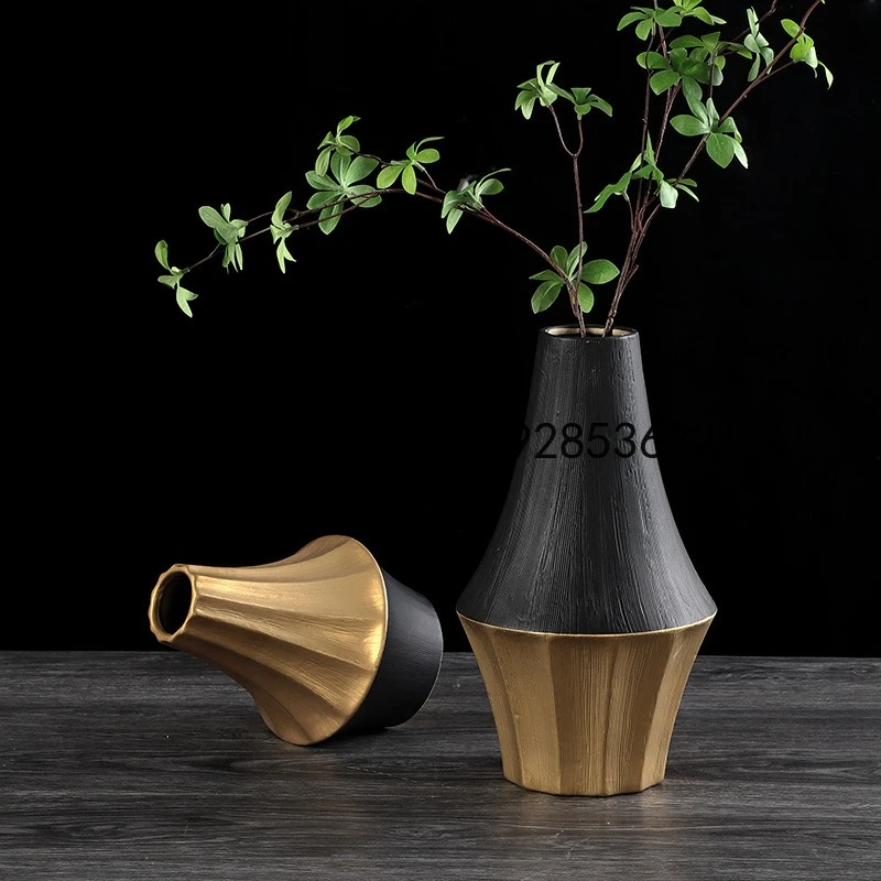 

Golden Mosaic Ceramic Vase Geometric Gyroscope Cone Shape Floral Vase Ceramic Handicraft Pot for Flowers Home Decoration
