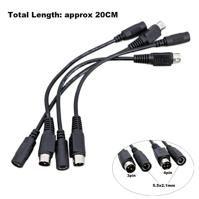 20cm DC Power Supply Adapter Cable 5.5 x 2.1mm Female to 3 Pin / 4 Pin Male connector For TV LCD VCR Lead Wire
