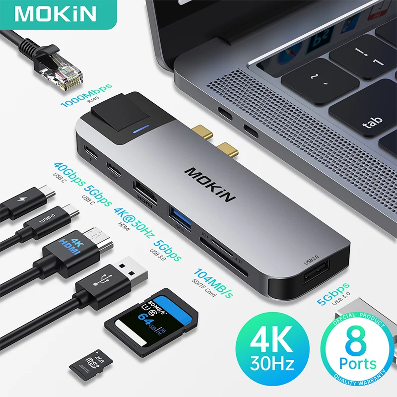 موكين محور USB نوع C إلى HDMI توسيع حوض HUB 3.0 100 واط PD USB-C محول Thunderbolt 3 للكمبيوتر ماك بوك برو ملحقات أجهزة الكمبيوتر المحمولة