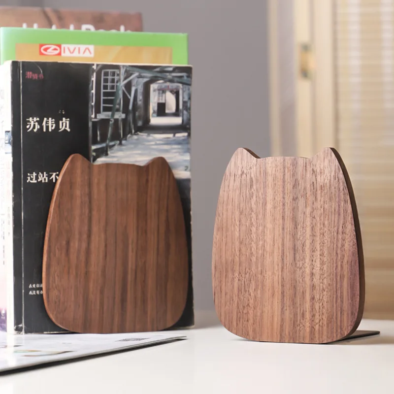1 Pair Book Rack Nature Wooden Desktop Cute Book Lean Bookends Book Organizer Office School Desktop Home Book Ends Stand Holder
