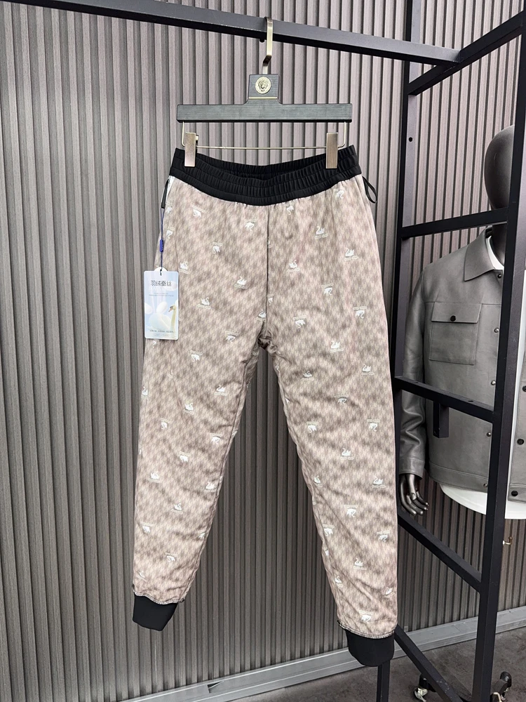 

Men's Faionable Warm Slim Fit Du down Trousers Winter Comfortable Elastic Waist Design Silk Material Long Casual Pants