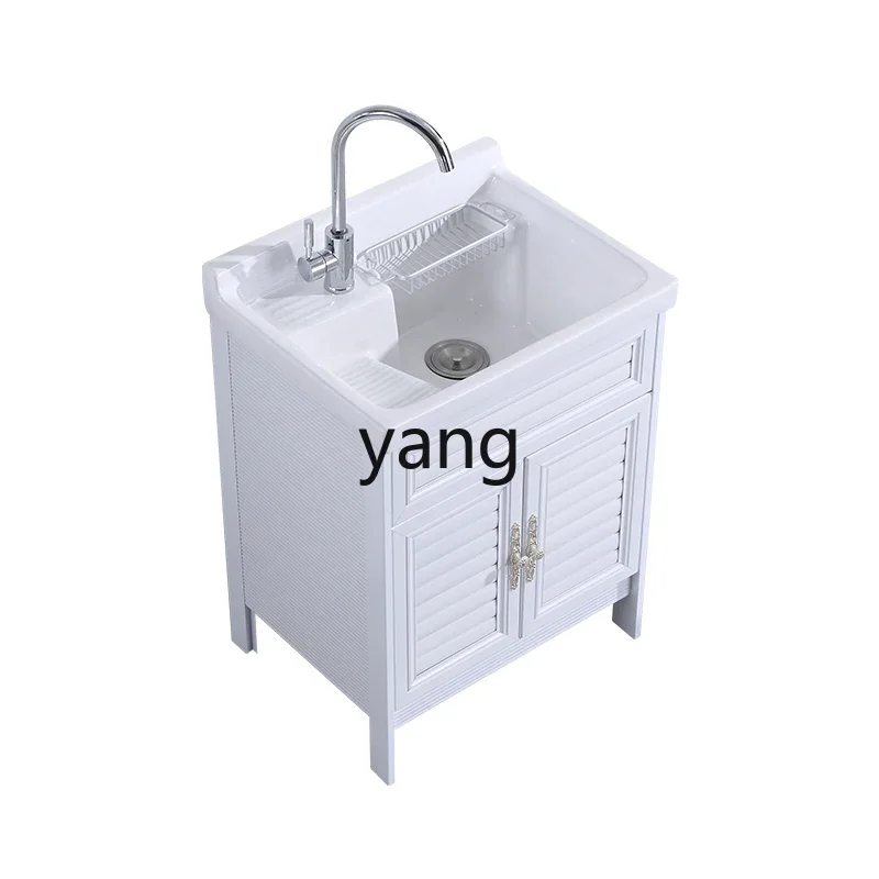 

YJQ balcony laundry pool space aluminum laundry cabinet combination ceramic wash basin with rubbing board