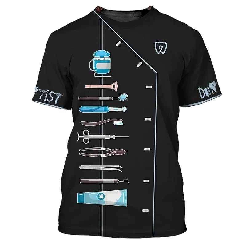 Dentists Uniform Pattern T Shirt For Men Dental Tools 3D Printed Tees Summer Harajuku Short Sleeve Loose Street Tops T-shirts