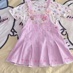 Kawaii Lolita Style Cartoon Print Princess Dress Women Sweet Bunny Bear Embroidery Strap Dresses Harajuku Y2k Party Mini Dresses
