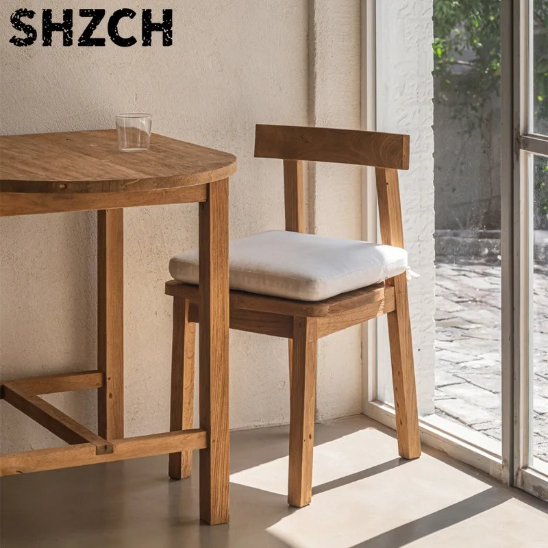 Wabi Sabi Elm Wood Dining Chairs Vintage Solid Wood Backrest Chair for Restaurant Home Seat for Cafe Dining Room Furniture view 2