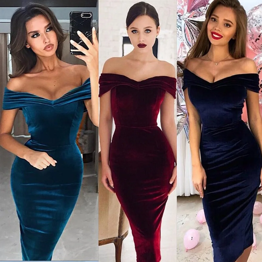 

2023 Velvet Party Evening Dress Women Sexy V-neck Off Shoulder Gown Banquet Prom Dresses Streetwear Vestidos Woman Clothing Traf