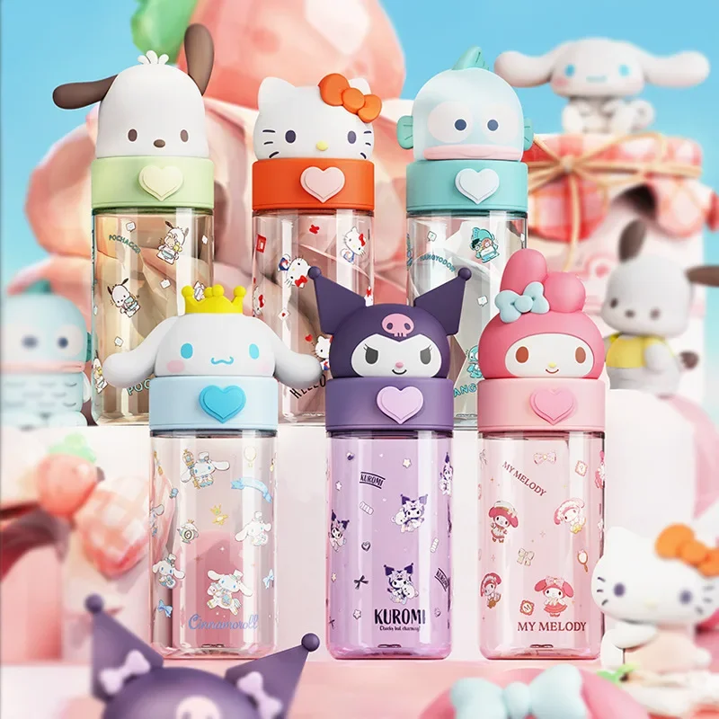 

500ml Kawaii Sanrio Dolls Transparent Cup Cartoon Hello Kitty Kuromi Cinnamoroll Melody Kid Bottle Water Cup Girls Gifts