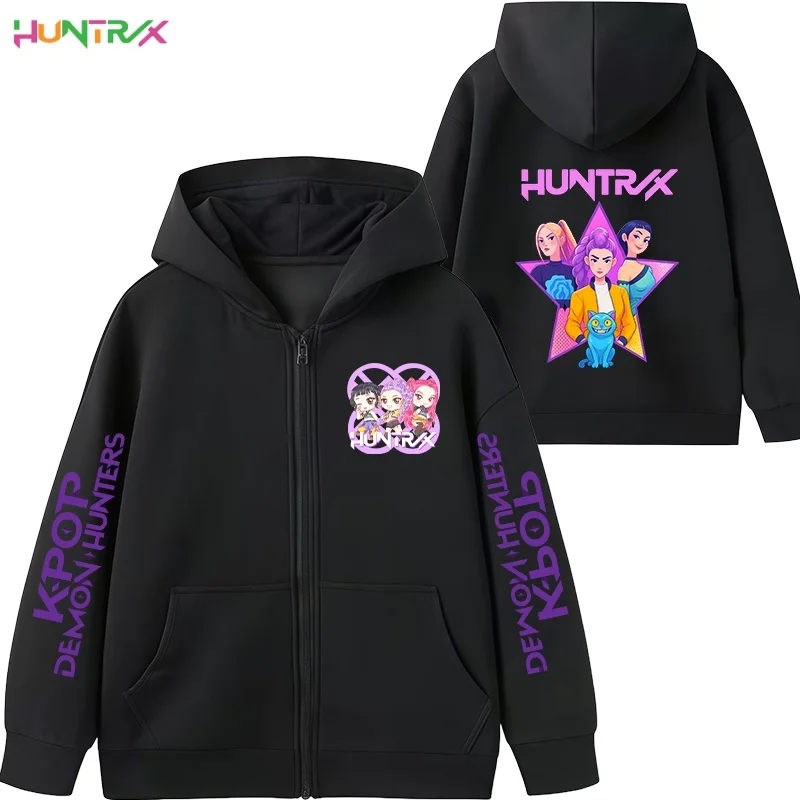 

Children Zipper Style Hoodies KPop Demon Hunters Tops Toddler 3-12 Year Coat Fashion Black Clothing Boys Girls Hoodie Sweatshirr
