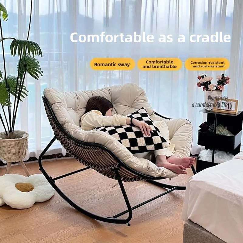 Rocking Chair Rattan Chair Nap Sleeping Recliner Adult Balcony Leisure Lazy Sofa Living Room Single Sofa Outdoor Sofa Chair