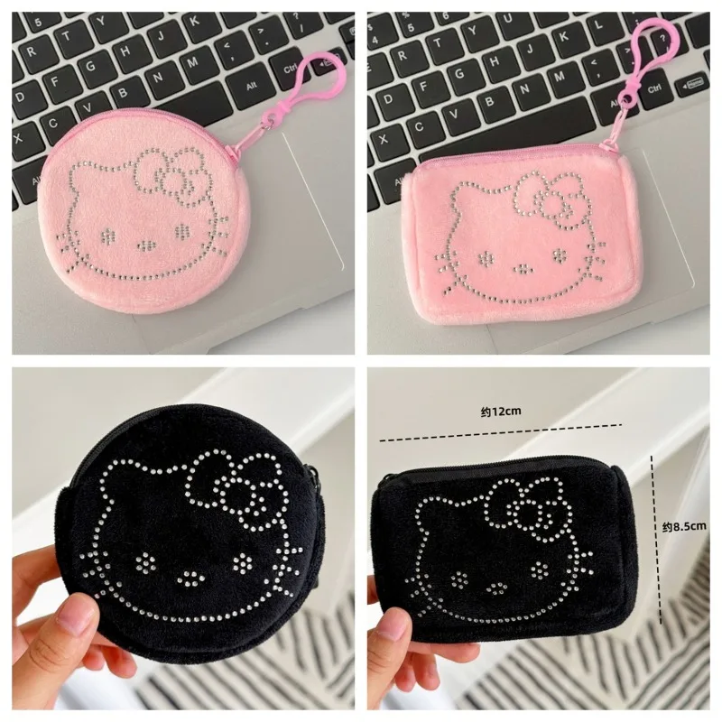 

Kawaii Hello Kitty Cute Hot Diamond KT Wallet Black Mini Anti Drop Storage Bag Key Jewelry Box Women Accessories Holiday Gift