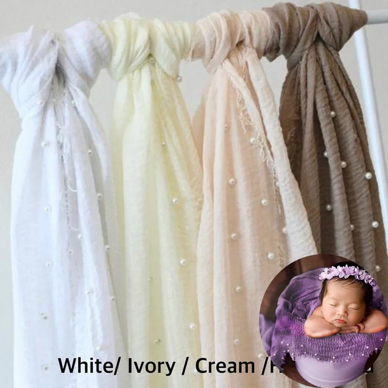 

2 шт./реквизит для фотосессии новорожденных, хлопковая накидка ручной работы с жемчужным акцентом и тканевой повязкой на голову для маленькой девочки, аксессуары для фотосъемки