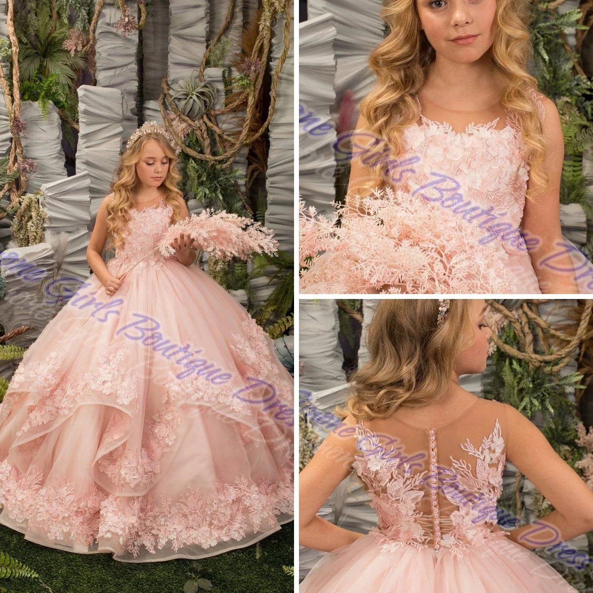 

Beautiful Flower decoration Pink princess dress Flower Girl Dress for Wedding Ceremonies Parties Holiday Celebrations birthday