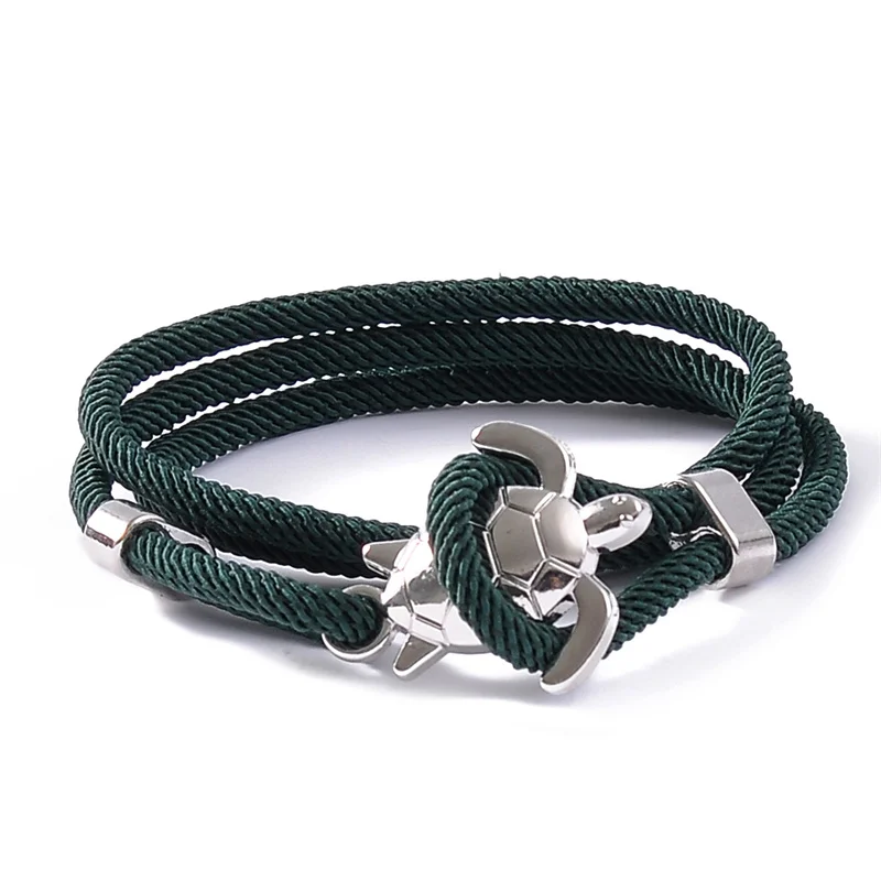 Cute Silver Color Sea Turtle Rope Bracelets For Women Men Wristband Jewelry High Quality Milan Line Pure Hand Knitting Bracelet