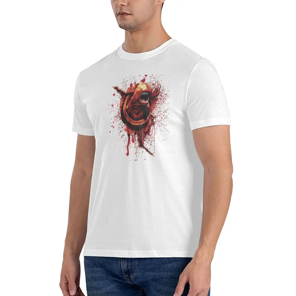 Chestburster Sci Fi Horror T Shirt Pure Cotton Fun T-Shirt Crew Neck Alien Xenomorph Tees Short Sleeve Tops Birthday Present