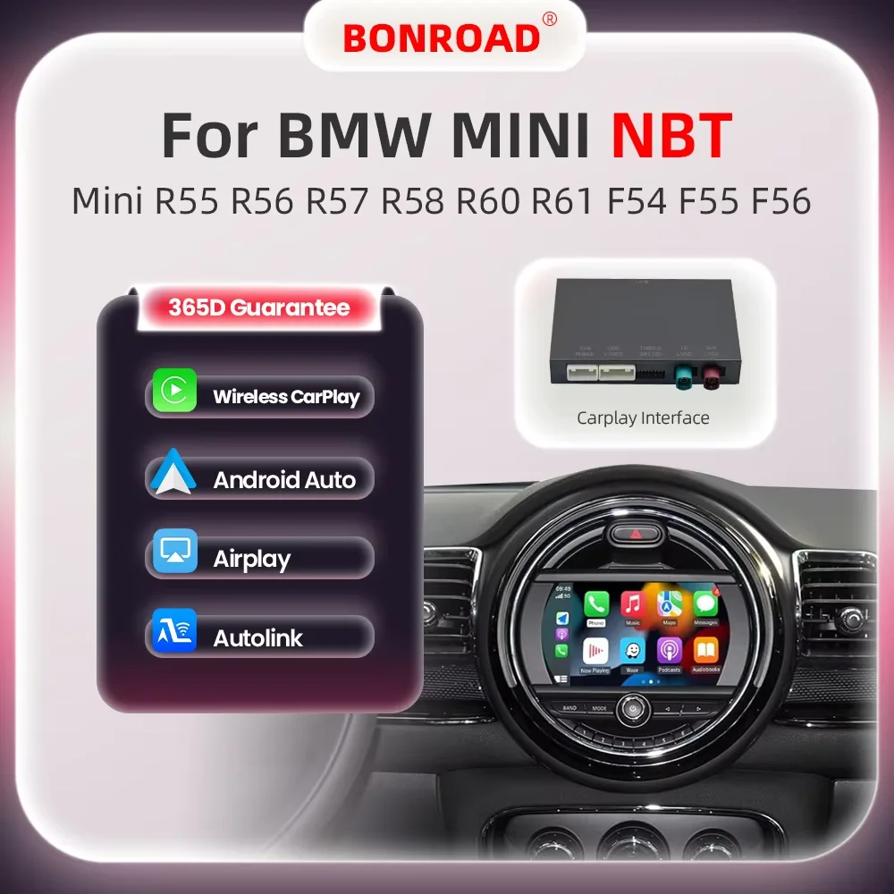 BONROAD-módulo de interfaz inalámbrico para coche, Android, para BMW MINI NBT R55 R56 R57 R58 R59 R60 R61 F54 F55, caja decodificadora Bluetooth con navegación y Mirror Link