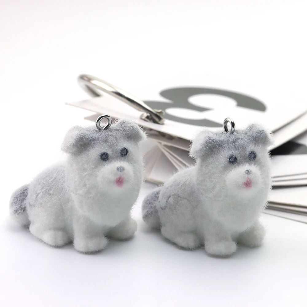 20Pcs 3D Flocking Resin Puppy Charms Animal Plush Dolls Dog Pendant for Necklace Earrings Keychain Making DIY Jewelry Accessorie