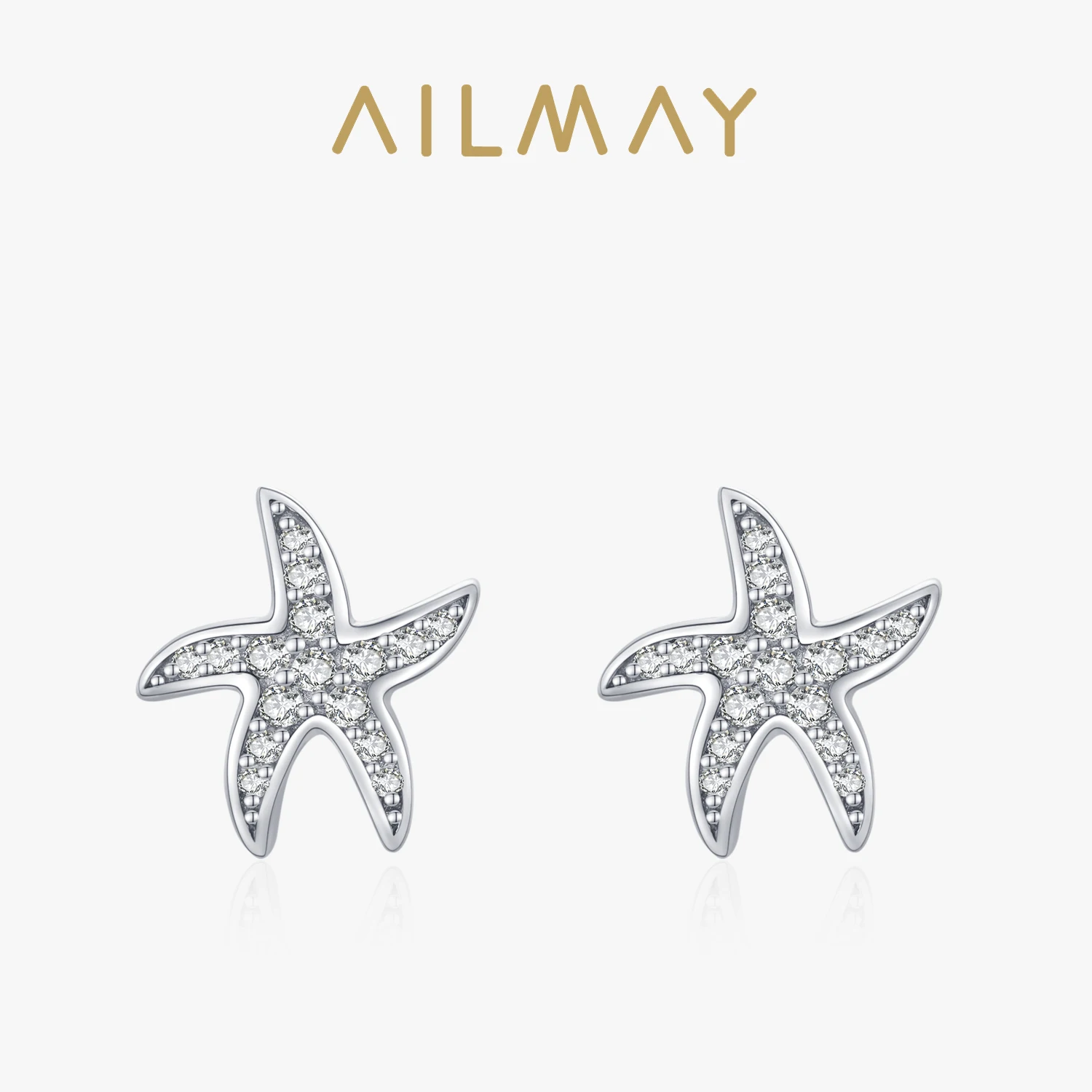 Ailmay 100% 925 Sterling Silver Fashion Starfish Stud Earrings For Women Dazzling Top Quality CZ Earings Korean Design Jewelry