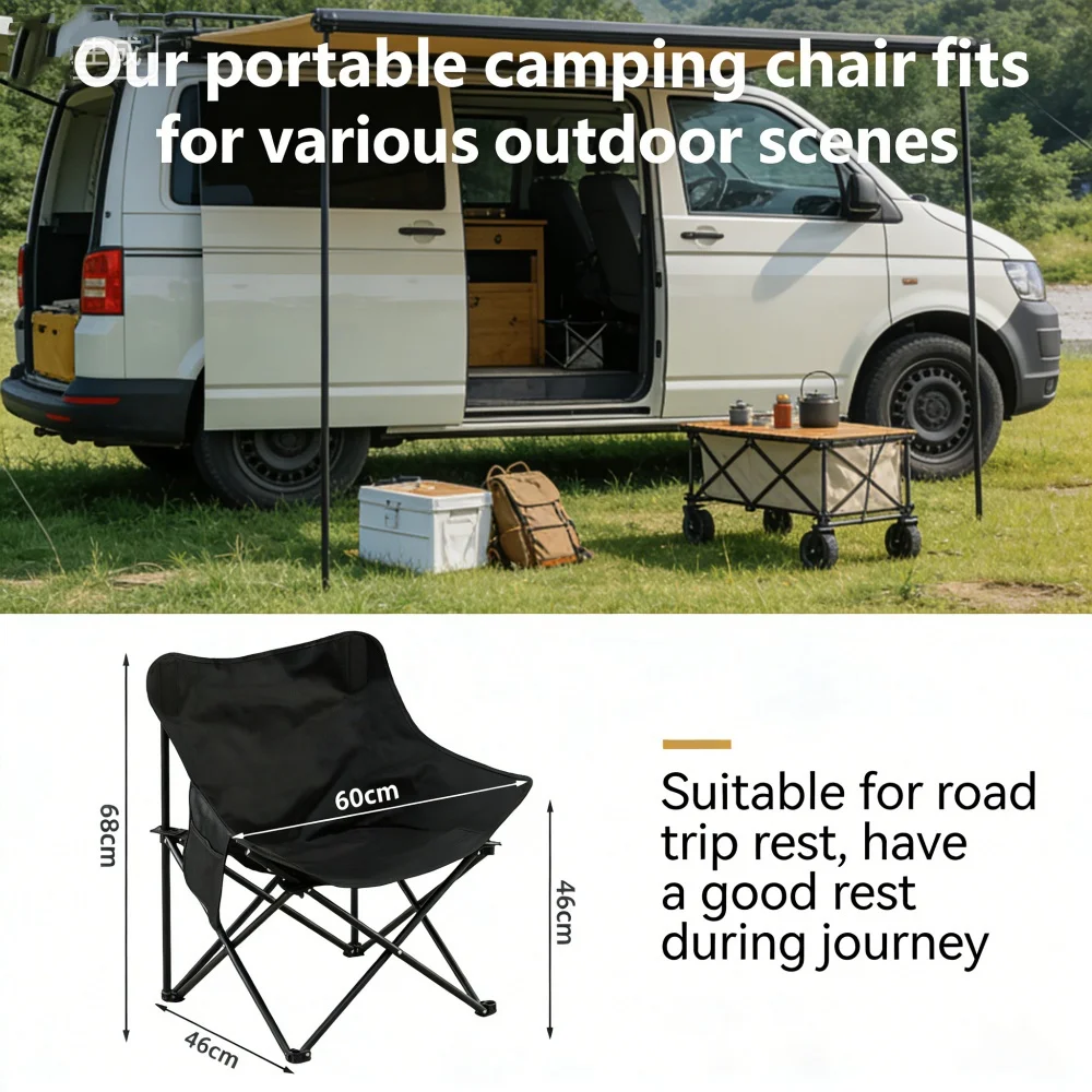 Portable Foldable Camping Chair, Oxford Cloth Outdoor Chair with Side Pocket for Picnic Fishing & Beach image 5