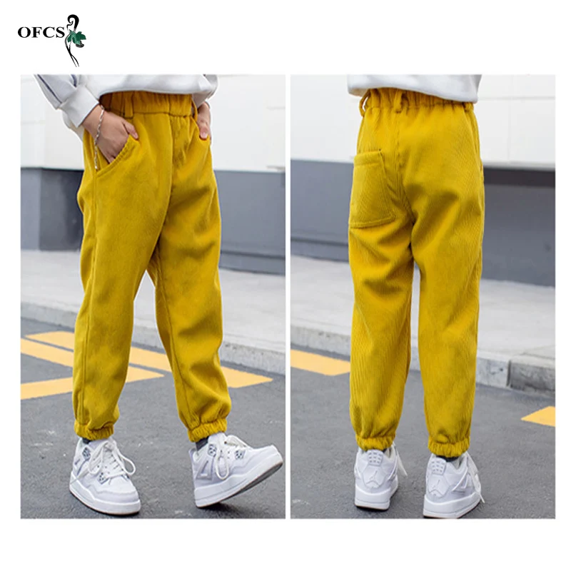 

Corduroy Pants Casual Elastic waistband Loose Straight Pants Slacks For Boys Girls Sweatpants Joggers Male Ankle-Length Trouser