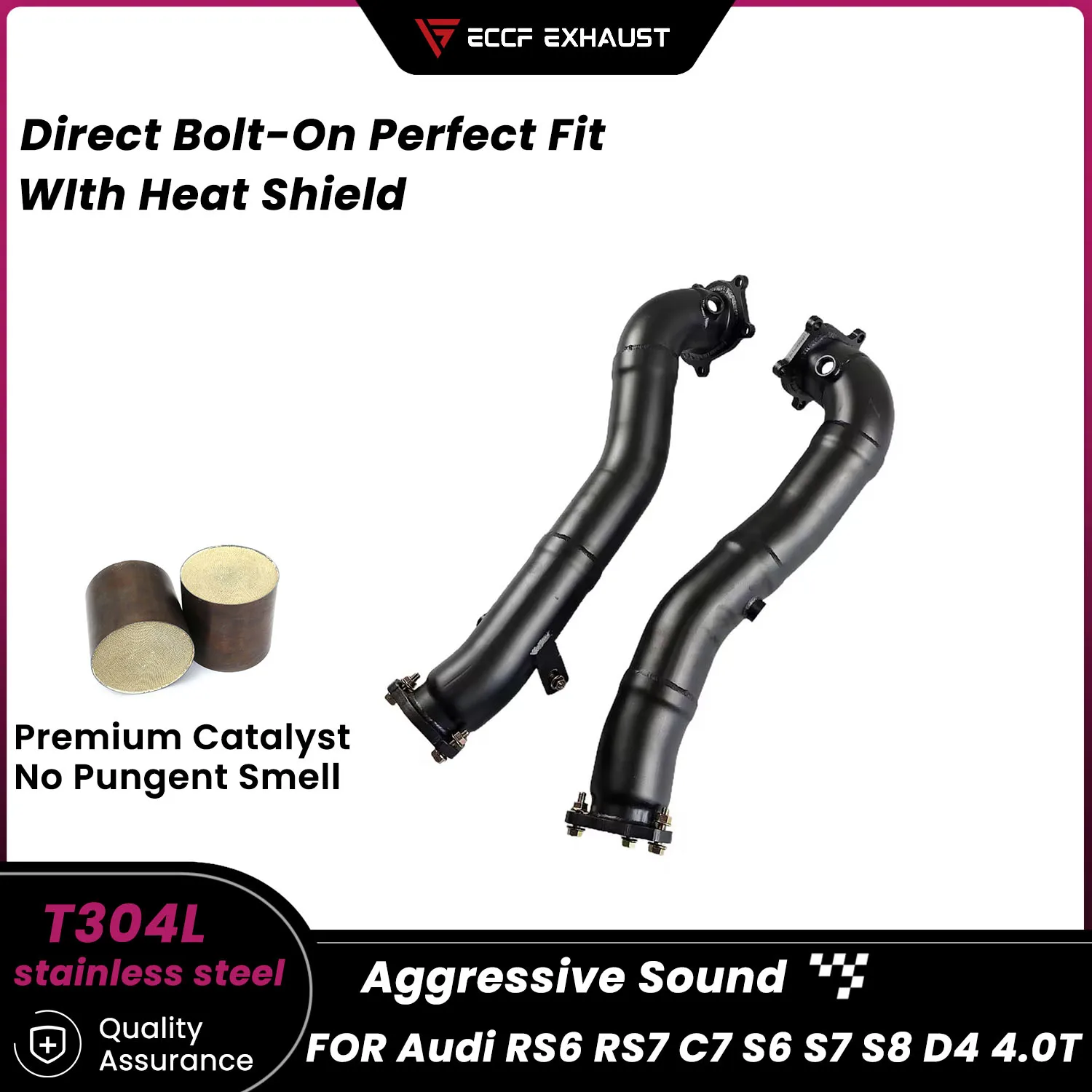 

Sporty Stainless steel Downpipe For Audi RS6 RS7 C7 S6 S7 S8 D4 4.0T Aggressive Exhaust Sound High Flow Performance Upgrade