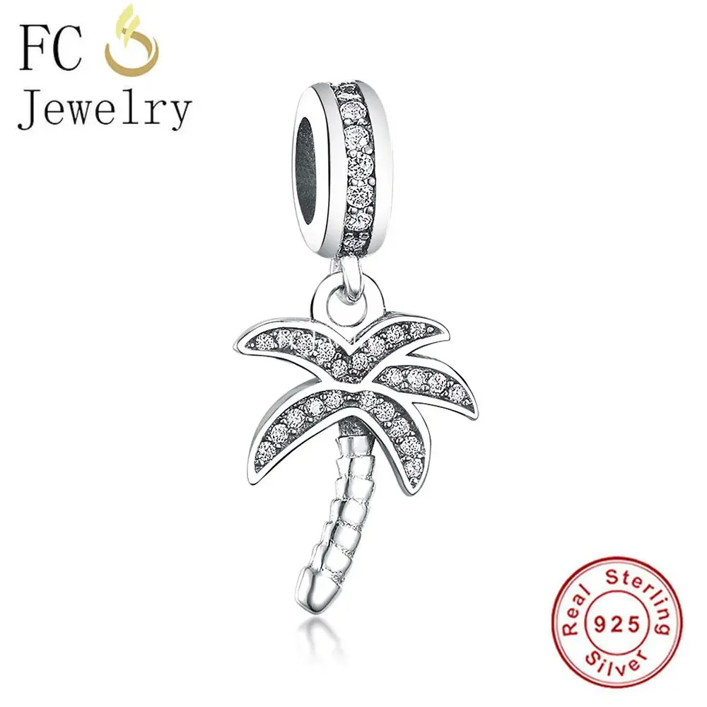 

FC Jewelry Fit Original Pan Charms Bracelets 925 Sterling Silver Palm Tree Mix Zirconia Pendant Beads Making Berloque Gifts DIY