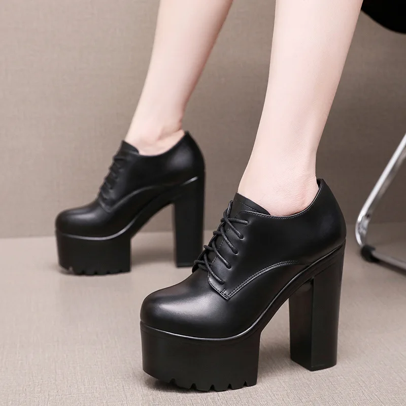 12 سنتيمتر 14 سنتيمتر حجم صغير 32-43 أحذية منصة نسائية أنيقة خريف شتاء 2025 كتلة عالية الكعب أحذية جلدية ل فستان نموذج مكتب #2