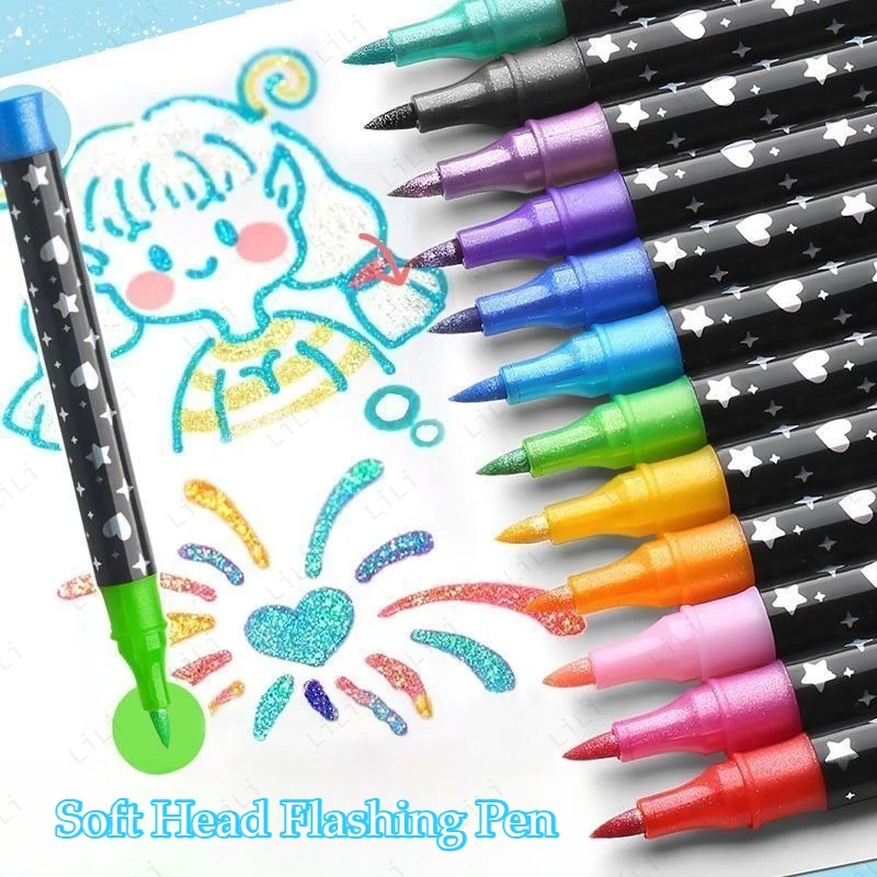 

96-12 цветов флуоресцентная ручка с вспышкой, детская ручка для рисования жемчугом, сделай сам, поделки, открытки на день рождения, плакаты, альбомы, подарочный набор для альбома