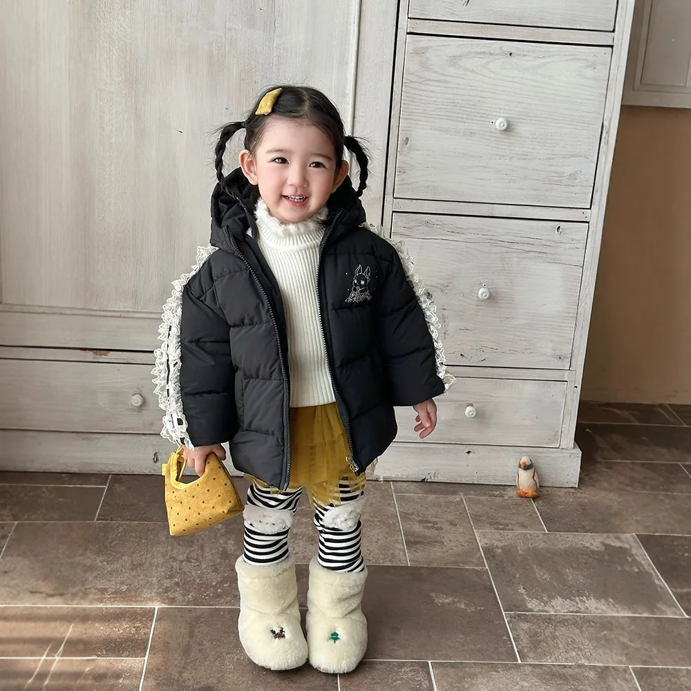 

2025 Winter Toddler Girl Down Jacket Hooded Thick Warm 90% White Duck Kids Baby Girl Down Outerwear 1-6Y Girls Windproof Coat