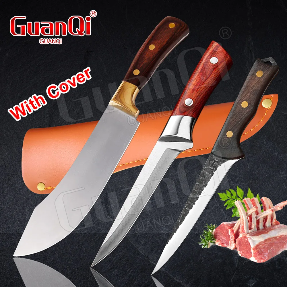 

Professional Butcher Chef Knife Stainless Steel Boning Knife Cleaver Meat Cutter Slicing Outdoor Cooking Knife with Scabbard