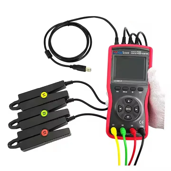 2026 ETCR4300 3-Phase Digital Phase Voltmeter Triple Clamp Automatic 0~360 Phase Voltmeter USB Port 500 Data Resistance Meters