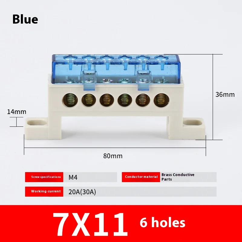 Kabellose Klemmenleiste 3/4/5/6/7/10-Loch Verteilerdose Klemmenblock Staubdichte Erdungskupferschiene Brückentyp Busbar mit Abdeckung