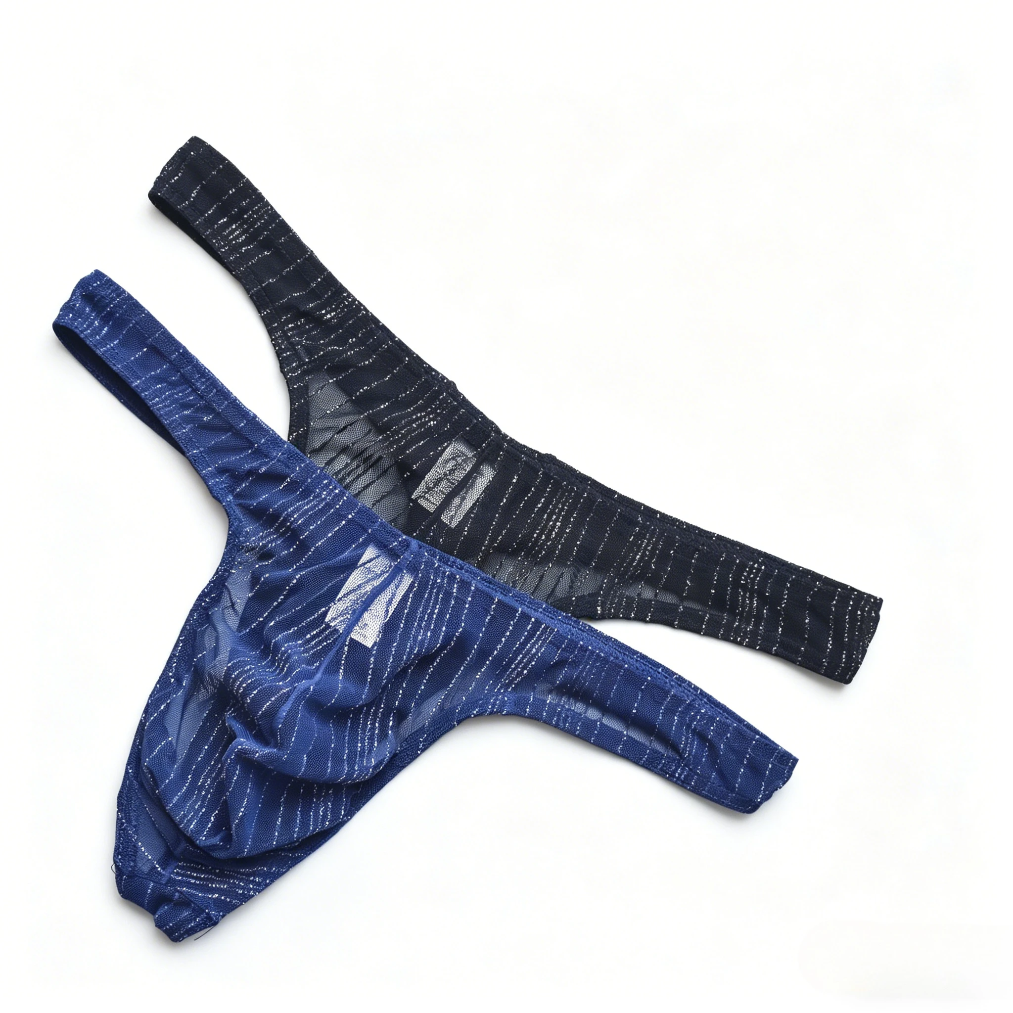 Men's Sheer Glitter Mesh Thong Low Rise See Through Striped T-back Sexy Exposed U Bulge Pouch Male Intimate Underwear Lingerie